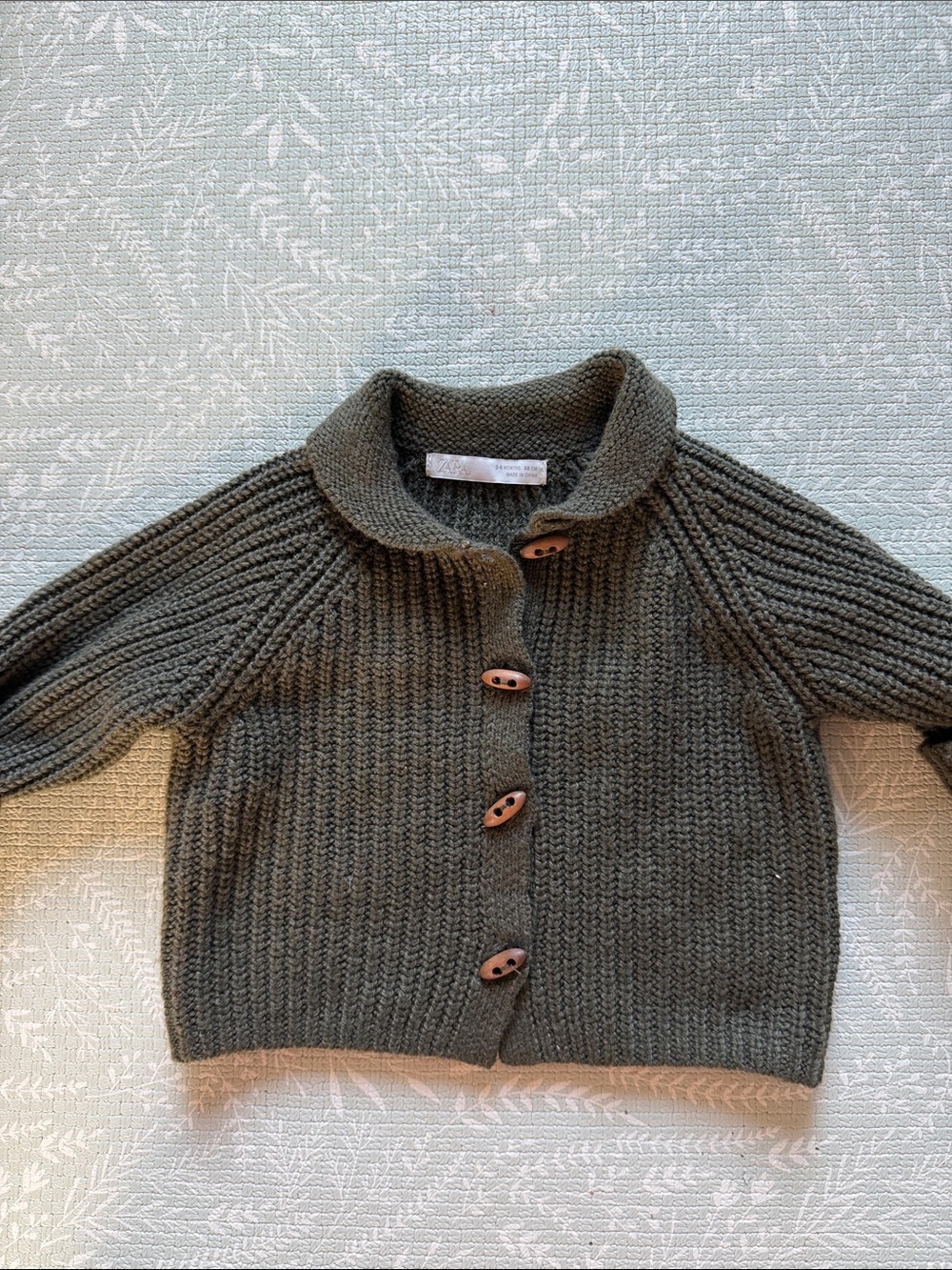 Zara Olive Green Ribbed Button-Front Cardigan